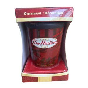 Tim Hortons Christmas Ornament 2010 Take Out Cup Mug Ceramic HTF